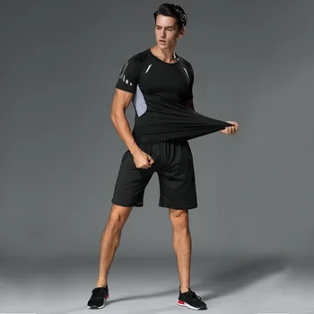 Одежда для тренировок, спортивные шорты из двух частей с короткими рукавами, Летние быстросохнущие колготки, одежда для баскетбола, мужской тренировочный костюм для бега, Sui