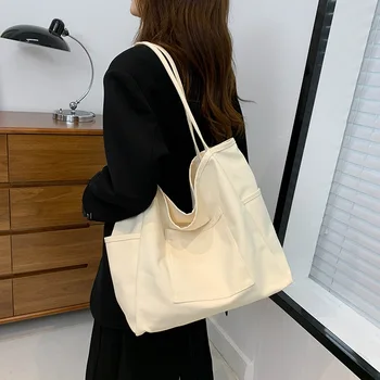 Модная женская сумка через плечо в японском стиле, простая холщовая сумка-тоут большой емкости, женские сумки в элегантном стиле, большие сумки для женщин