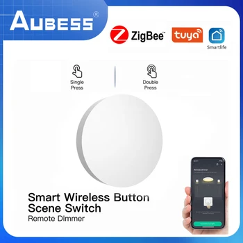 Интеллектуальный переключатель Aubess ZigBee с кнопочным переключением сцен, работающий на батарейках, работает с устройствами Tuya Smart Life Zigbee