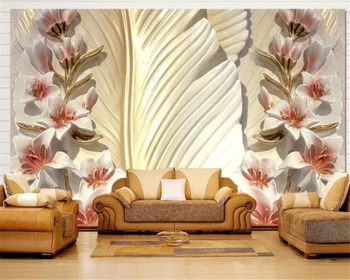wellyu Пользовательские обои 3d фреска Обои рельефный цветок из перьев гостиная спальня стерео ТВ обои для домашнего декора papel de parede