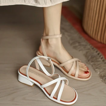 Модные сандалии с квадратным носком на массивном каблуке, Женские босоножки на шнуровке, летние туфли на высоком каблуке с перекрестными ремешками в римском стиле и узкой ленте