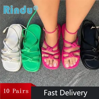 Rindu Продает женскую обувь оптом 2023, Сандалии на платформе, Женские модные пляжные вязаные сандалии, повседневные летние уличные лоты R011