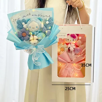 Sanrio Hello Kitty Kuromi Cinnamoroll My Melody Каваи Плюшевые Игрушки Куклы Букет Подарочная Коробка День Святого Валентина Рождественские Подарки Подруге