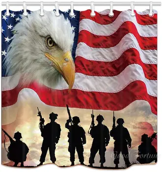 Занавески для душа с флагом США, водонепроницаемые аксессуары для ванной комнаты в честь Дня Независимости, выполненные американскими военными с изображением Орла