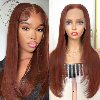 Многослойный парик Красновато-коричневые кружевные парики спереди для чернокожих женщин, бордовый синтетический многослойный парик 13х4, прямой парик с Т-образной частью, косплей